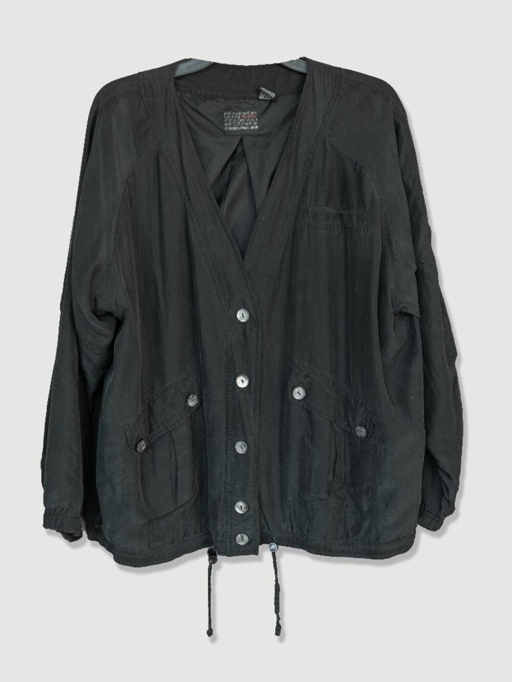 Murelli Black Silk Jacket Slouchy 90s Goth Button Front Oversized Button Front